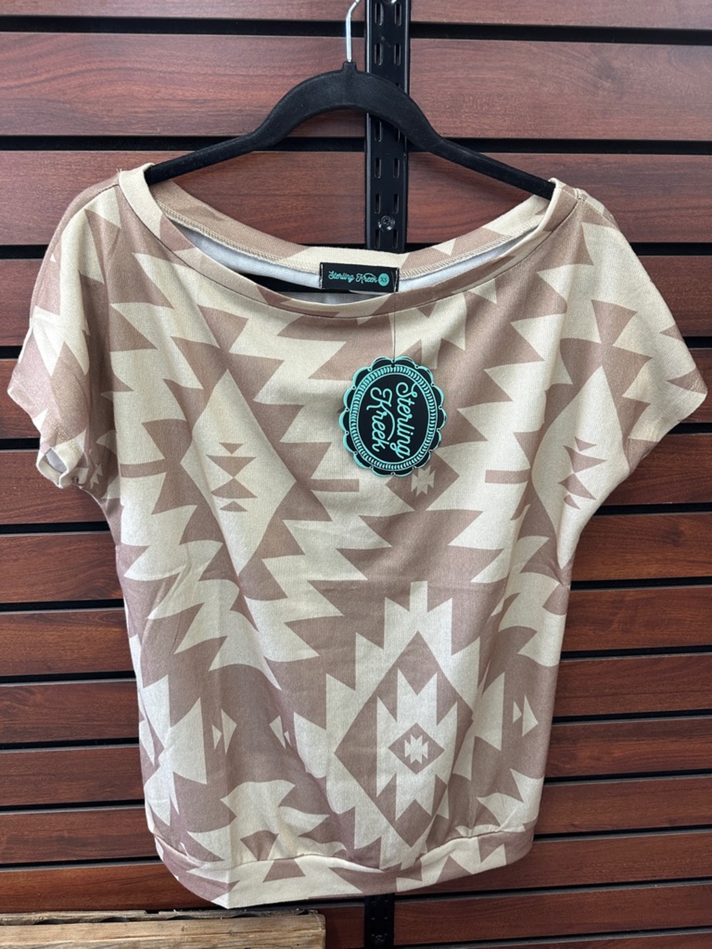 Sterling Kreek Beige Aztec Print Short Sleeve Top